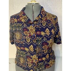 Vintage Maggie McNaughton Shirt Womens 20W Plus Cropped Short Sleeves Eccentric